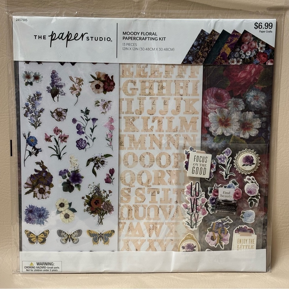 The Paper Studio Moody Floral Paper Crafting Scrapbook 13 Piece Kit